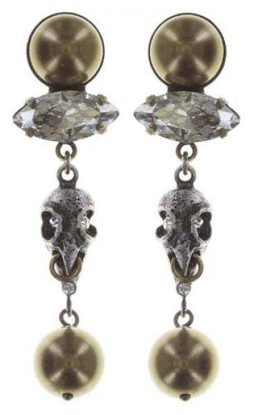 Spell on you Skulls with pearl - antique brass - Konplott earrings